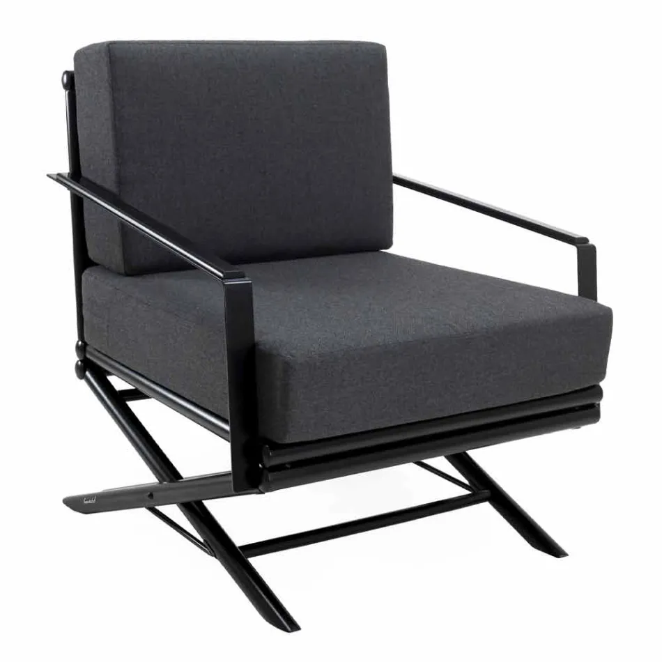 Fotel ogrodowy z naturalnego drewna lub błyszczącej lub matowej czerni i poduszka - Suzana Viadurini