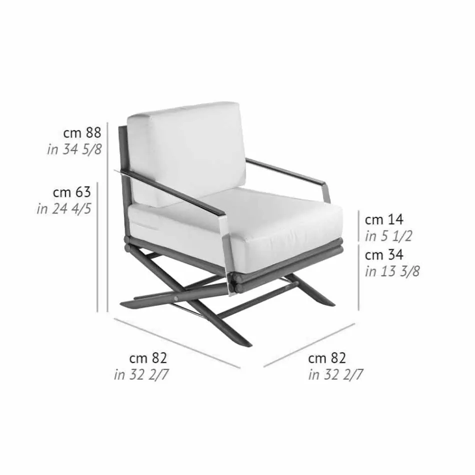Fotel ogrodowy z naturalnego drewna lub błyszczącej lub matowej czerni i poduszka - Suzana Viadurini