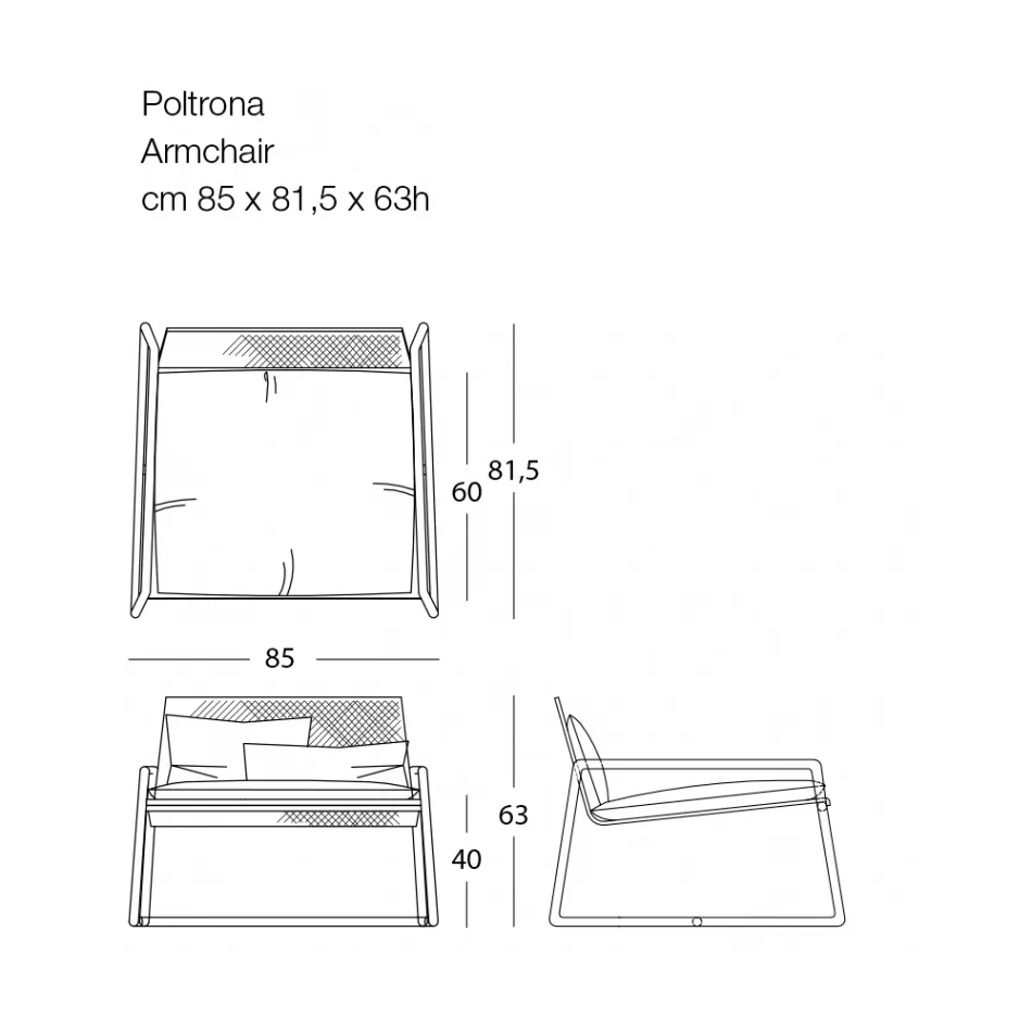 Metalowy fotel ogrodowy z luksusową poduszką Made in Italy - Karol Viadurini