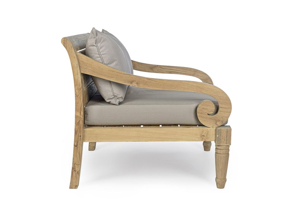 Fotel z drewna tekowego na zewnątrz z poduszkami z tkaniny, Homemotion - Tatyana Viadurini