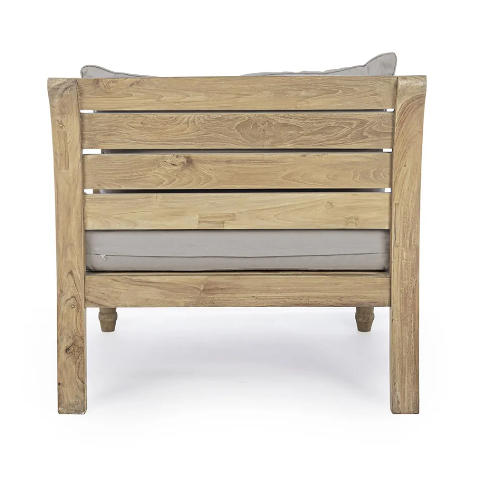 Fotel z drewna tekowego na zewnątrz z poduszkami z tkaniny, Homemotion - Tatyana Viadurini