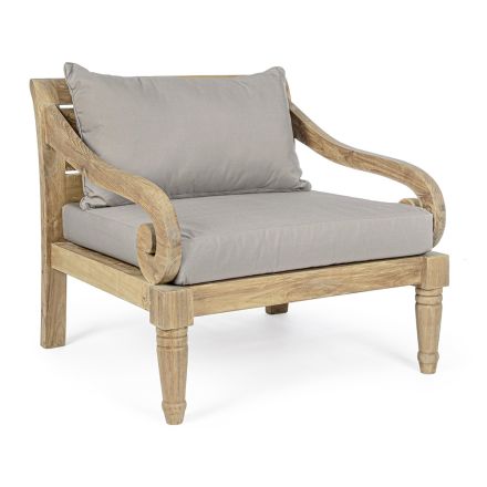 Fotel z drewna tekowego na zewnątrz z poduszkami z tkaniny, Homemotion - Tatyana Viadurini