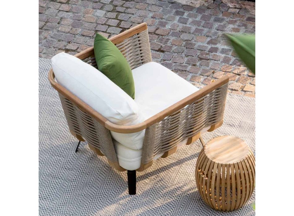 Fotel ogrodowy z drewna tekowego z liną lub bez Made in Italy - Taranee Viadurini