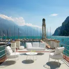 Nowoczesny fotel ogrodowy z malowanego metalu i tkaniny Made in Italy - Olma Viadurini