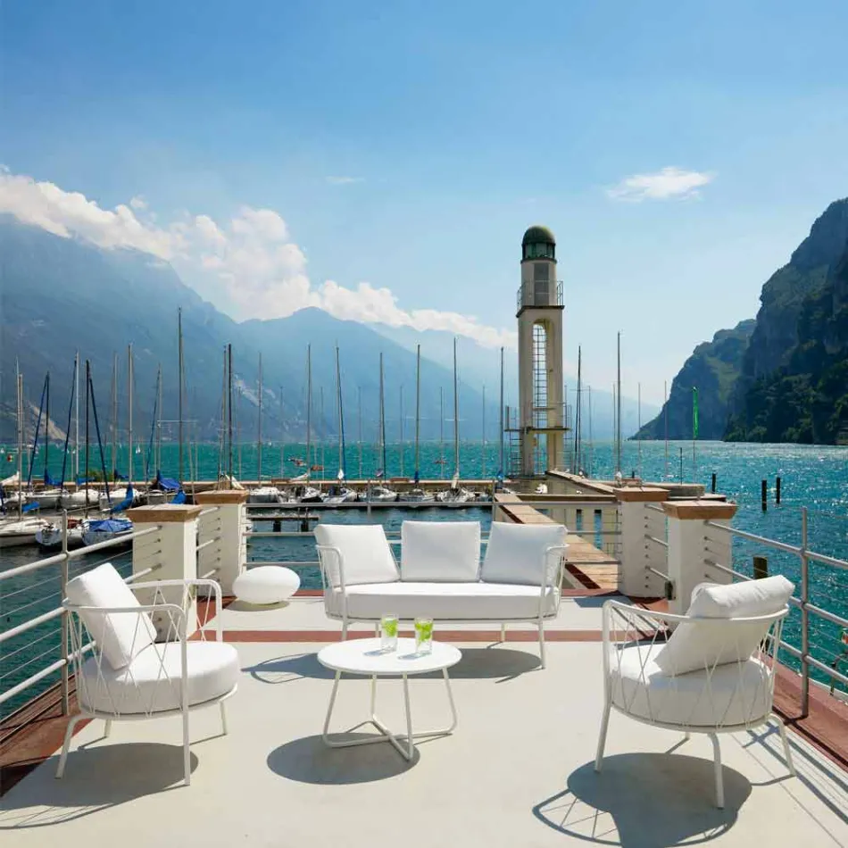 Nowoczesny fotel ogrodowy z malowanego metalu i tkaniny Made in Italy - Olma Viadurini