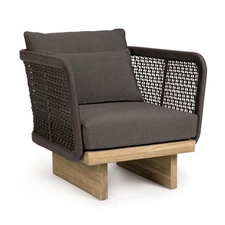 Fotel ogrodowy z podstawą z drewna tekowego i oparciem linowym, Homemotion - Chantall Viadurini