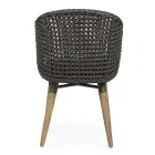 Fotel ogrodowy z nogami z drewna tekowego i siedziskiem z tkaniny, Homemotion - Chantall Viadurini