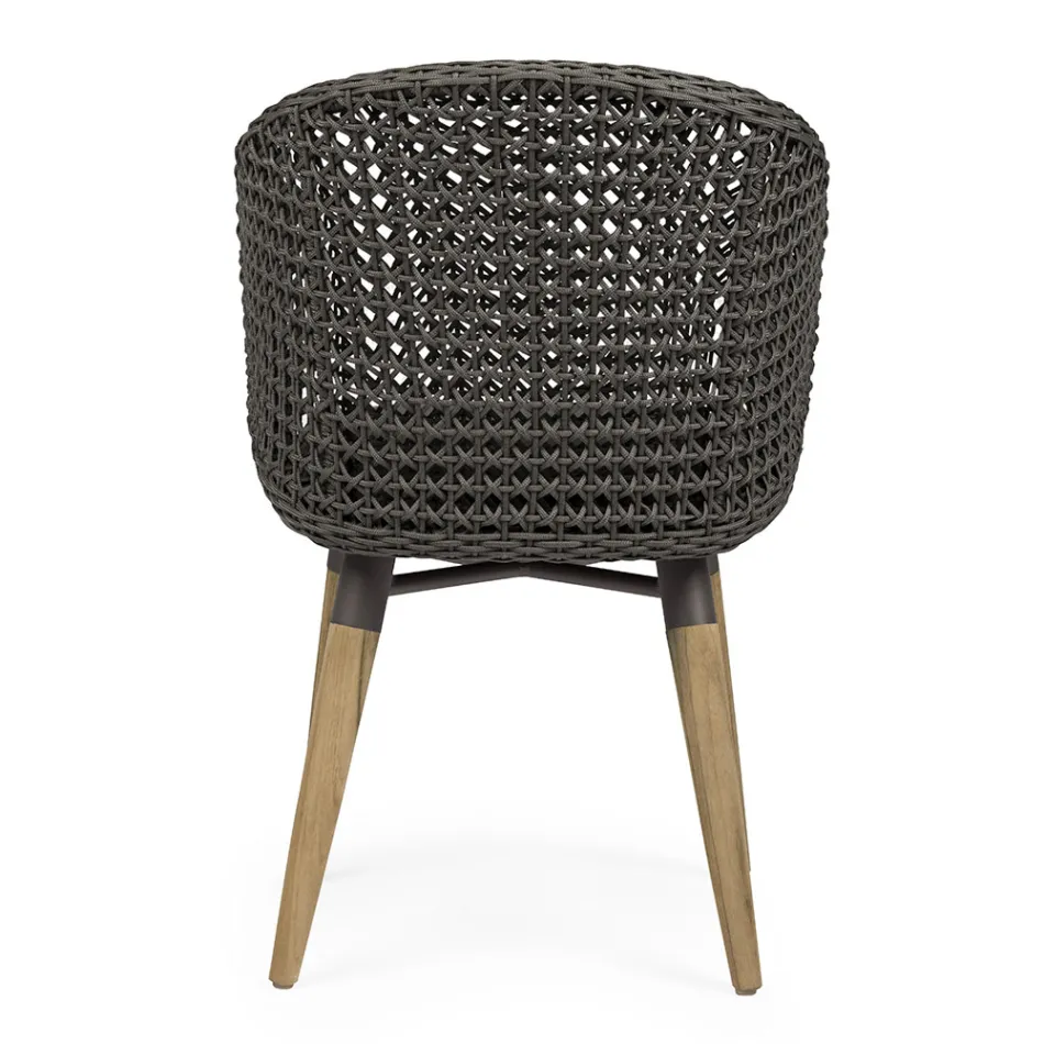 Fotel ogrodowy z nogami z drewna tekowego i siedziskiem z tkaniny, Homemotion - Chantall Viadurini