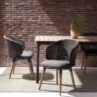 Fotel ogrodowy z nogami z drewna tekowego i siedziskiem z tkaniny, Homemotion - Chantall Viadurini