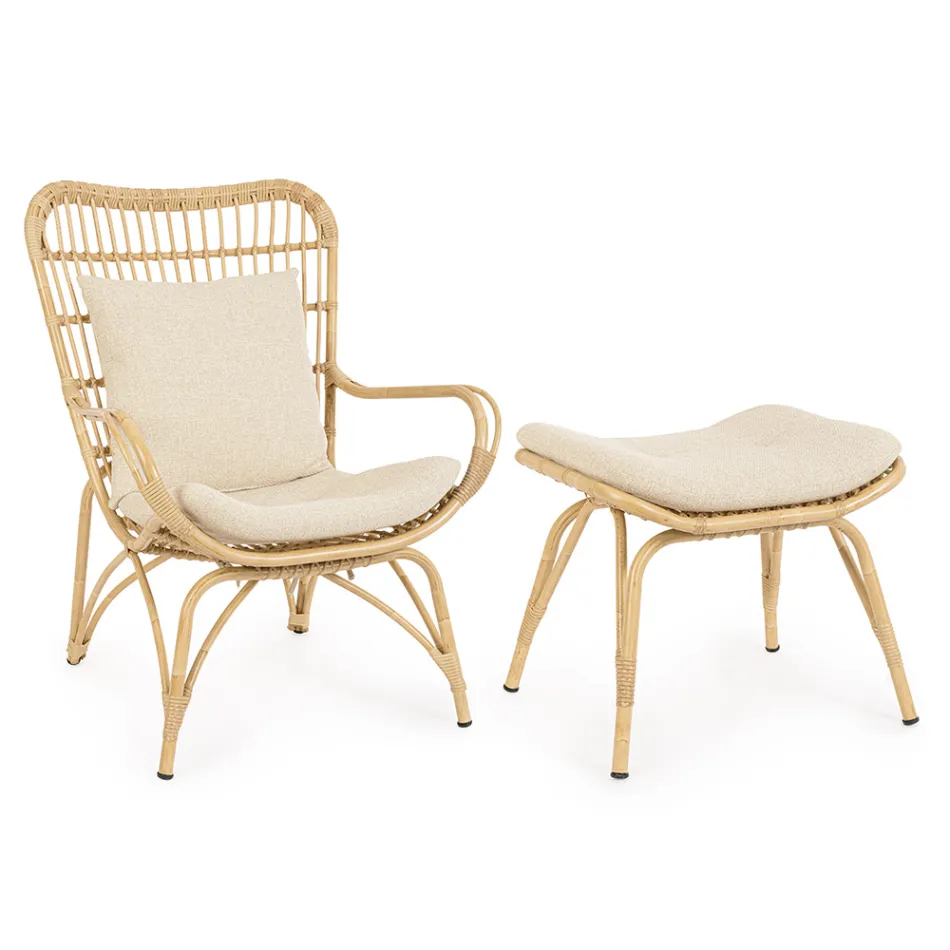 Fotel ogrodowy z podnóżkiem i tkaniną z włókien syntetycznych - Matter Viadurini