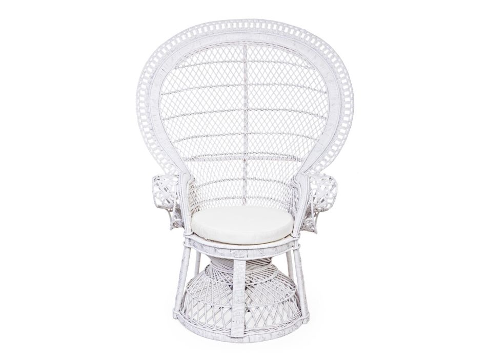 Luksusowy fotel ogrodowy z białego rattanu do użytku na zewnątrz - Serafina Viadurini