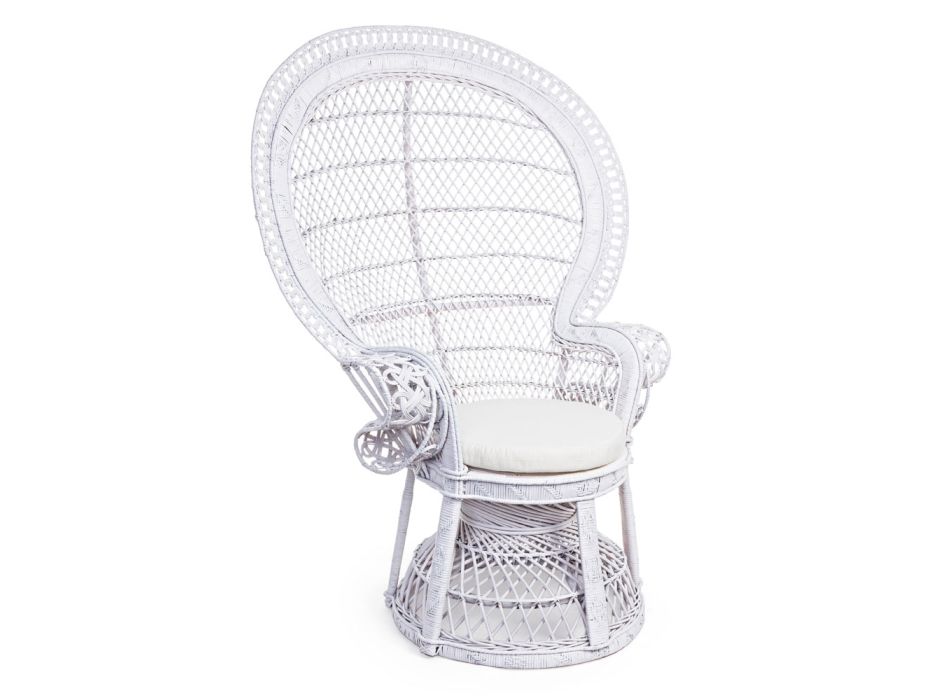 Luksusowy fotel ogrodowy z białego rattanu do użytku na zewnątrz - Serafina Viadurini