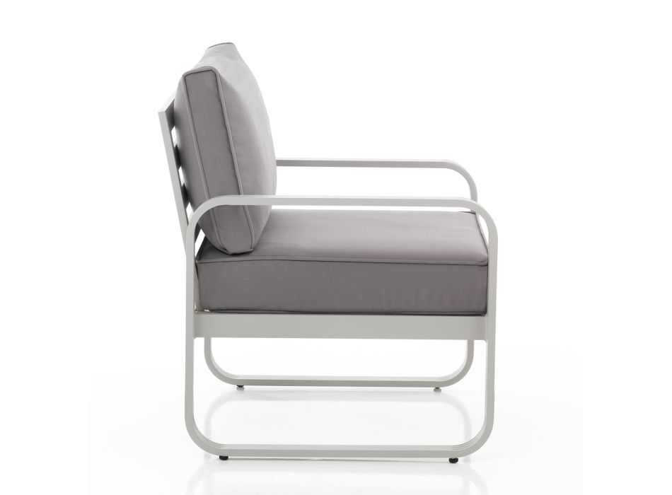 Fotel ogrodowy z matowego aluminium w kolorze kości słoniowej i szarymi poduszkami – Avoir Viadurini