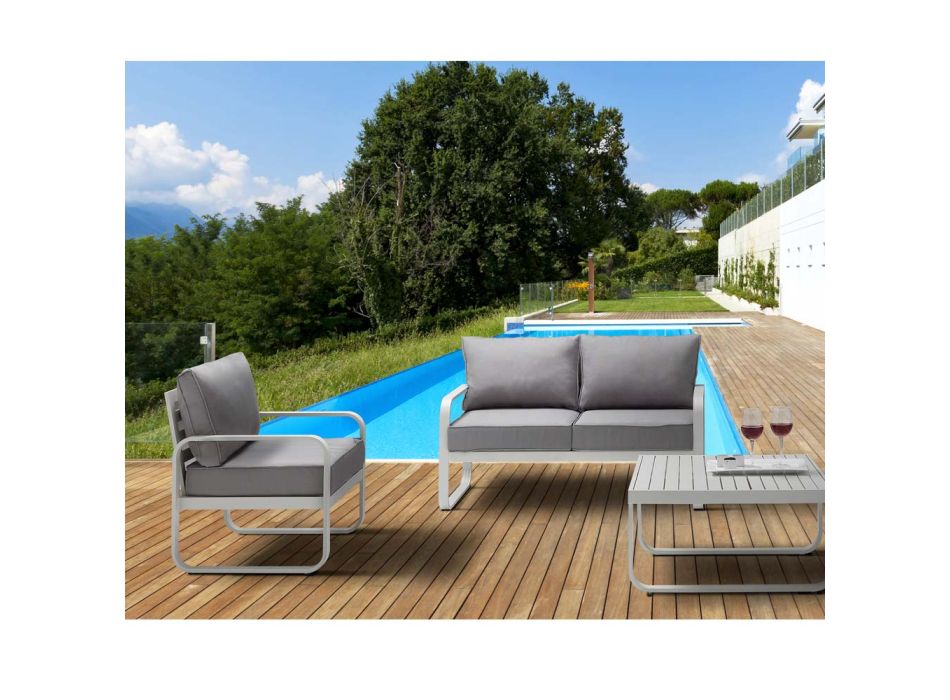 Fotel ogrodowy z matowego aluminium w kolorze kości słoniowej i szarymi poduszkami – Avoir Viadurini