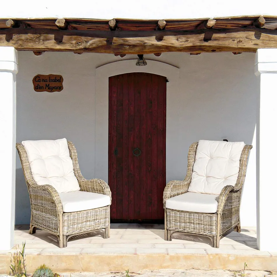 Fotel ogrodowy z naturalnego rattanu do użytku na zewnątrz z poduszkami - Supreme Viadurini