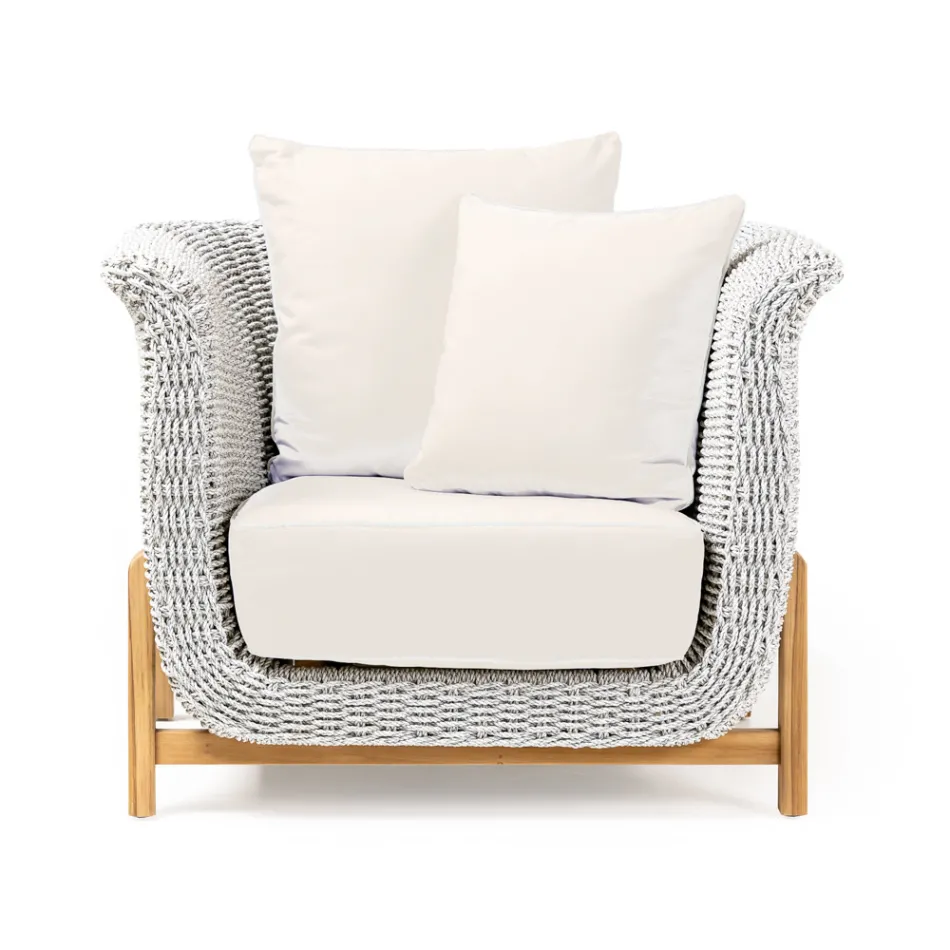 Krzesło ogrodowe z drewna tekowego i splotu liny - Arjuna Viadurini