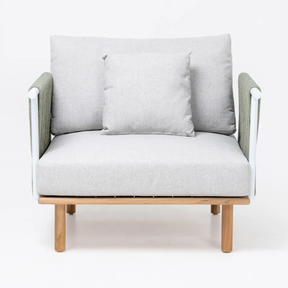 Fotel ogrodowy z drewna tekowego, tkanie lin i poduszki - Bellatrix Viadurini