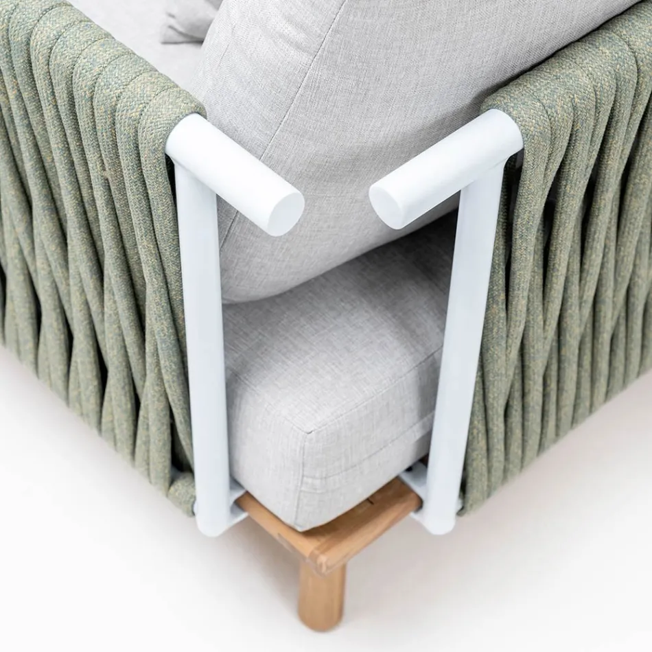 Fotel ogrodowy z drewna tekowego, tkanie lin i poduszki - Bellatrix Viadurini