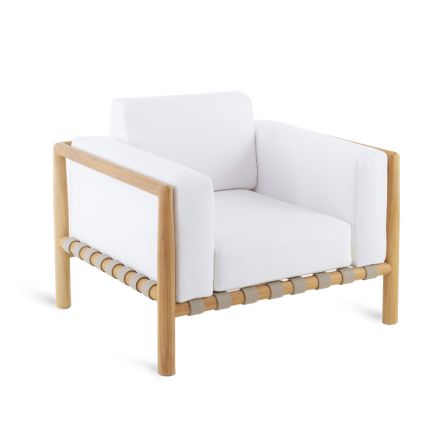 Fotel ogrodowy z drewna tekowego Made in Italy z dołączonym zestawem poduszek - Liberato Viadurini