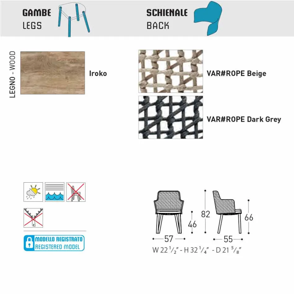 Nowoczesny fotel ogrodowy Varaschin Emma z litego drewna iroko Viadurini