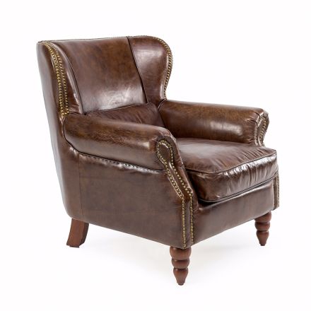 Fotel do wnętrz w całości z postarzanej skóry w stylu vintage - stempel Viadurini