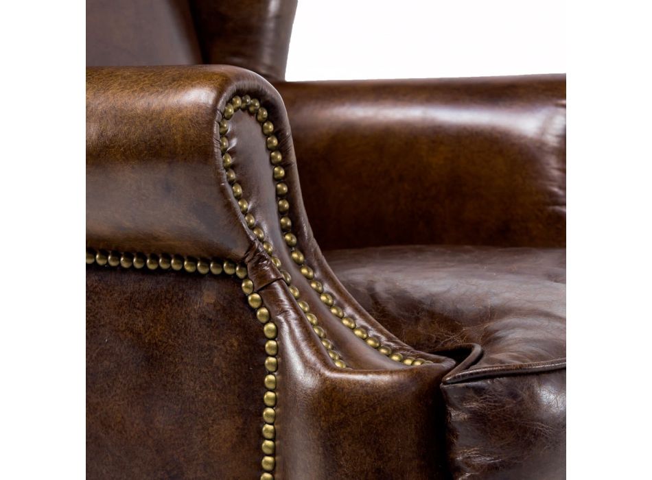 Fotel do wnętrz wykonany z postarzanej skóry w stylu vintage - stempel Viadurini