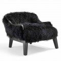 Fotel niski luksusowy z czarnym futrem skórzany , made in Italy Eli