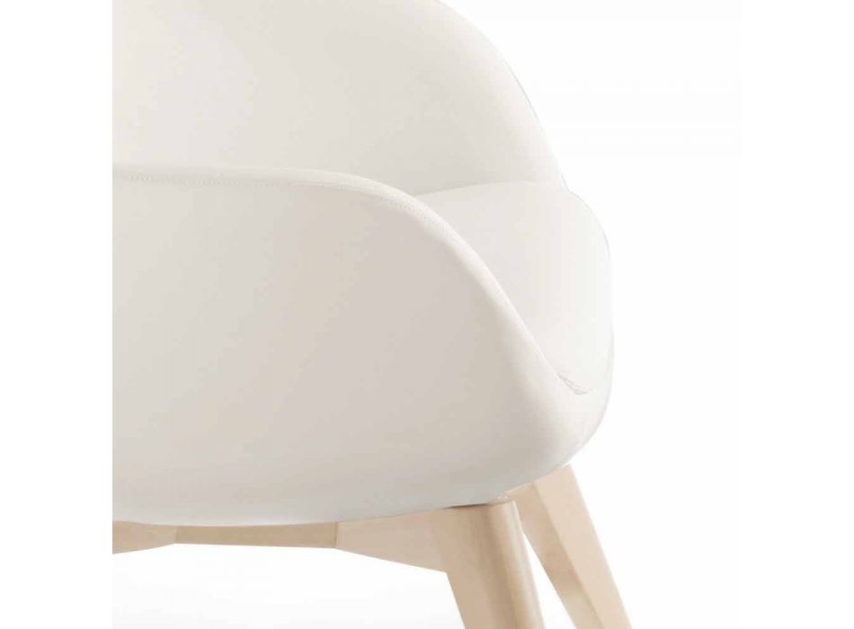 Fotel do salonu z podnóżkiem ze skóry i drewna Made in Italy - Butterfly Viadurini