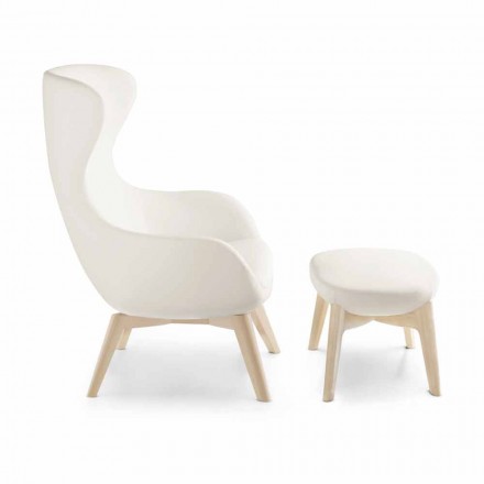 Fotel do salonu z podnóżkiem ze skóry i drewna Made in Italy - Butterfly Viadurini