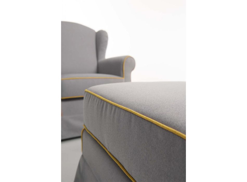 Fotel do salonu z pufą z tkaniny jesionowej Made in Italy - Ottavia Viadurini