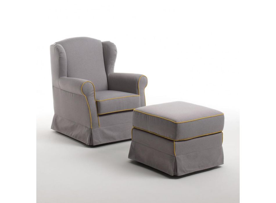 Fotel do salonu z pufą z tkaniny jesionowej Made in Italy - Ottavia Viadurini