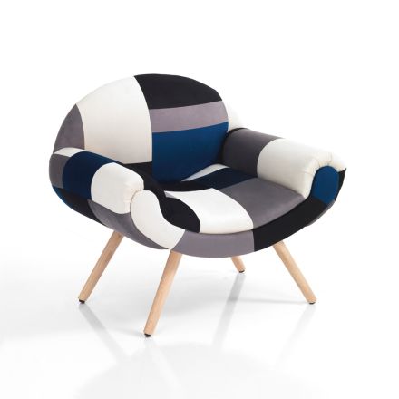 Fotel do salonu z patchworkowej tkaniny - Bromo Viadurini