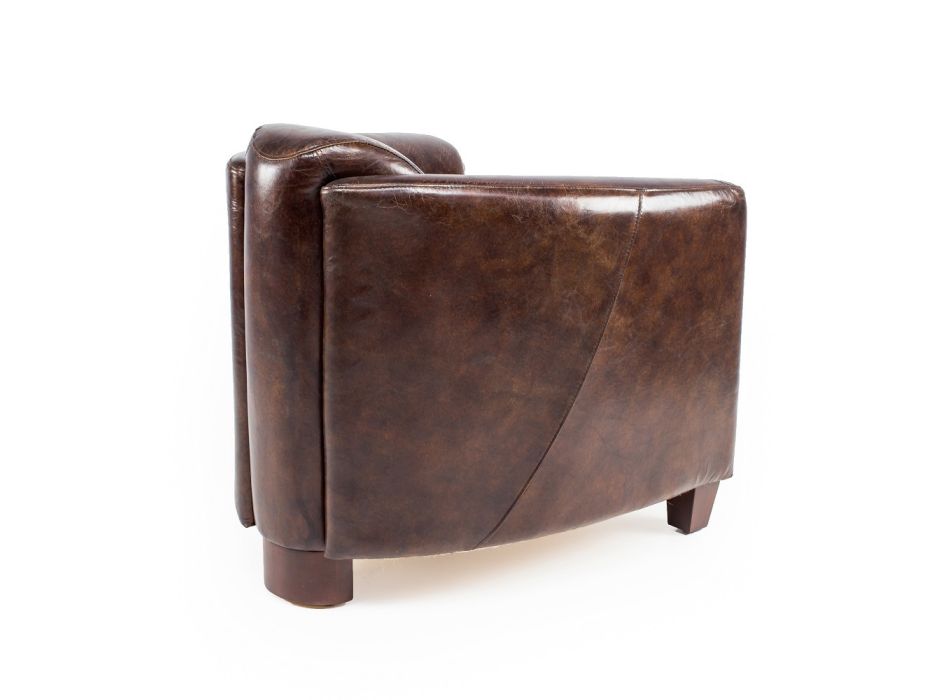 Fotel do salonu w całości wykonany z postarzanej skóry vintage - stempel Viadurini