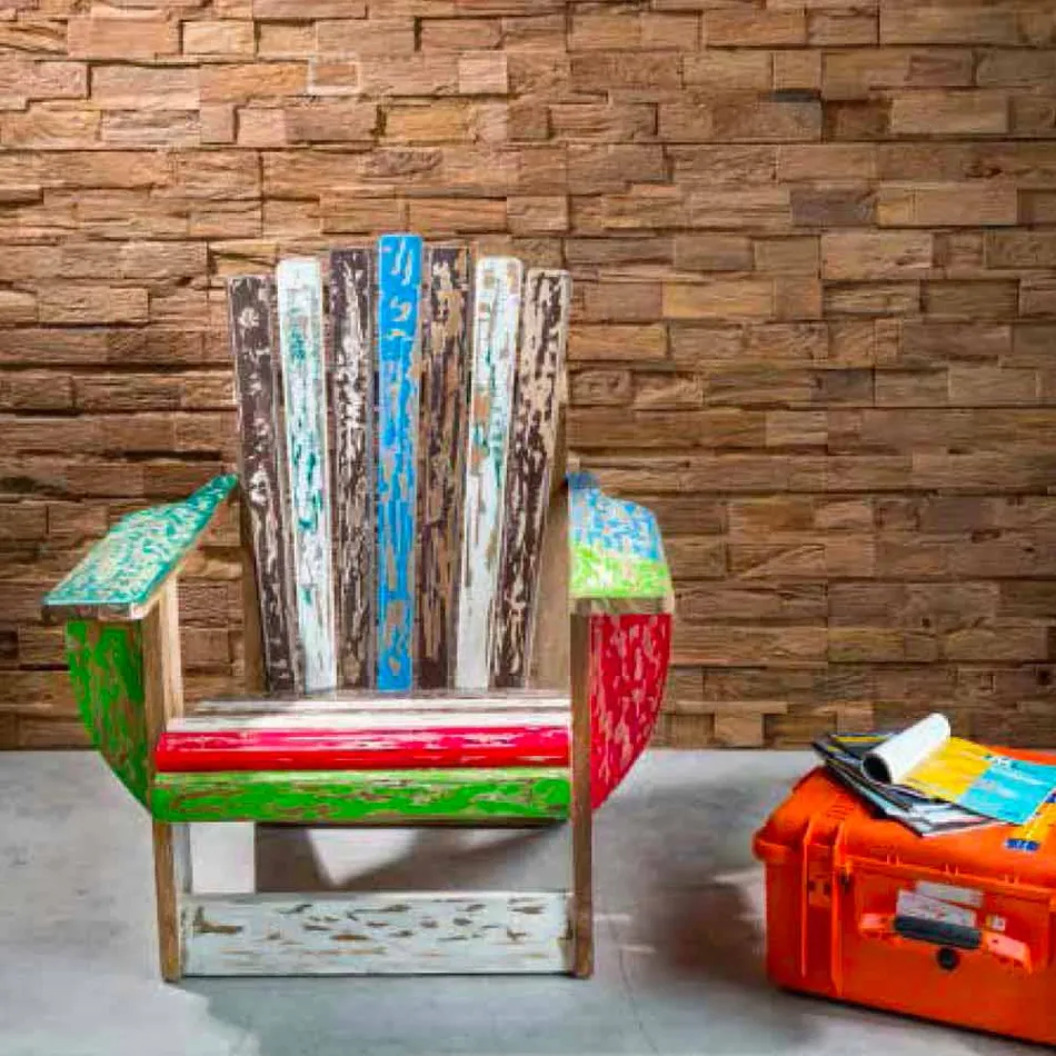 Fotel do salonu z litego drewna tekowego z odzysku - Boatta Viadurini