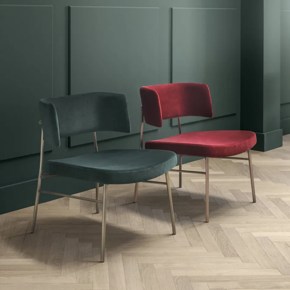 Aksamitny fotel do salonu o metalowej konstrukcji Made in Italy - Alaska Viadurini