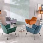 Fotel do salonu z aksamitu w różnych kolorach i metalowej podstawie - Włochy Viadurini