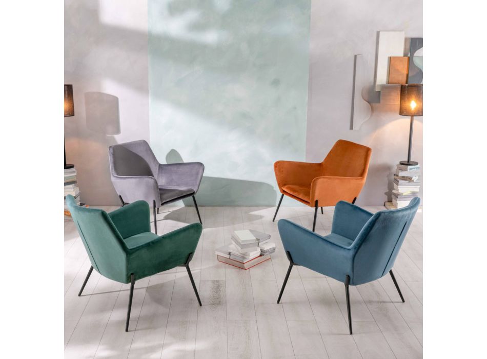 Fotel do salonu z aksamitu w różnych kolorach i metalowej podstawie - Włochy Viadurini
