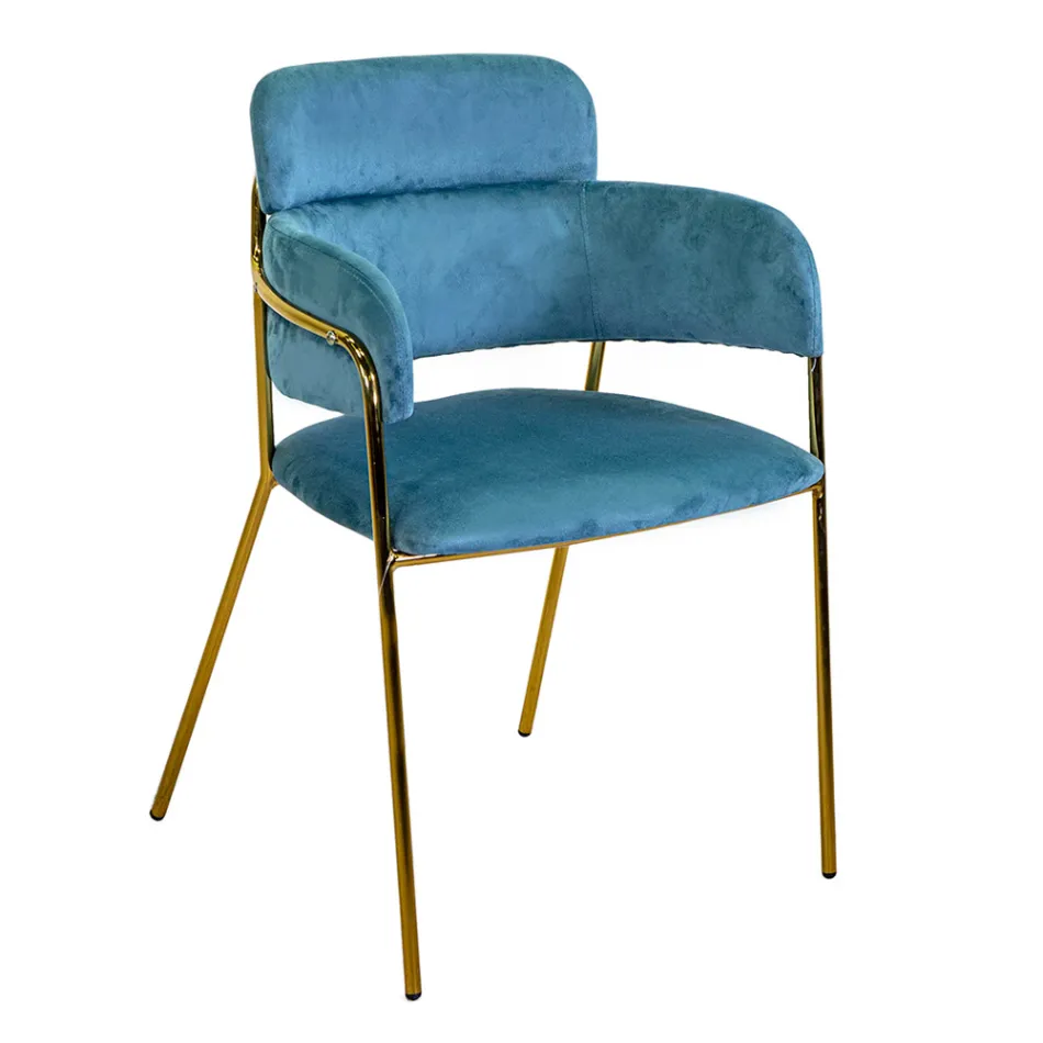 Fotel do salonu wykonany ze złotego metalu i aksamitu - Flaga Viadurini