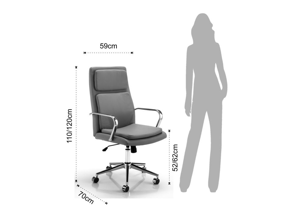 Fotel biurowy z siedziskiem ze skóry syntetycznej - azot Viadurini