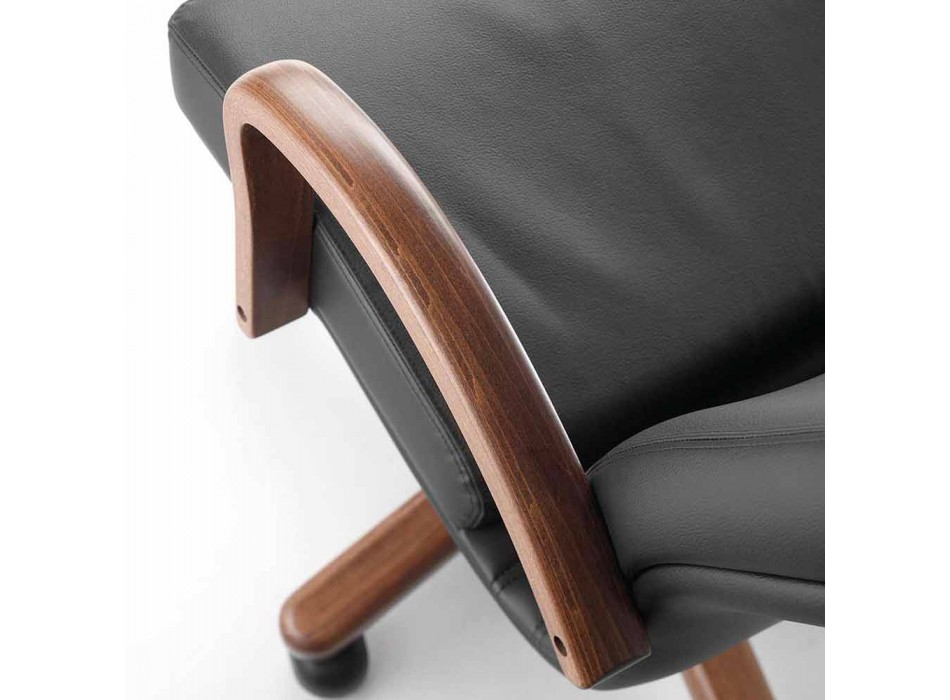 Fotel biurowy Executive z podstawą i podłokietnikiem z drewna bukowego - Savino Viadurini