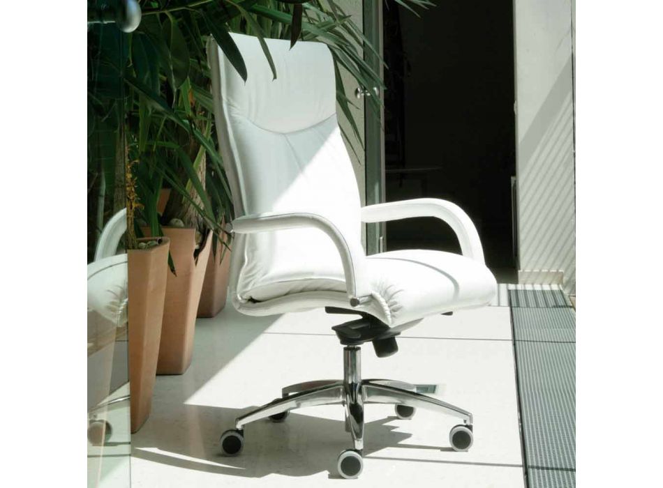 Obrotowy fotel biurowy ze skóry i skóry ekologicznej - Oliviero Viadurini