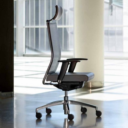 Ergonomiczne krzesło biurowe obrotowe z kółkami i zagłówkiem - Gimiglia Viadurini