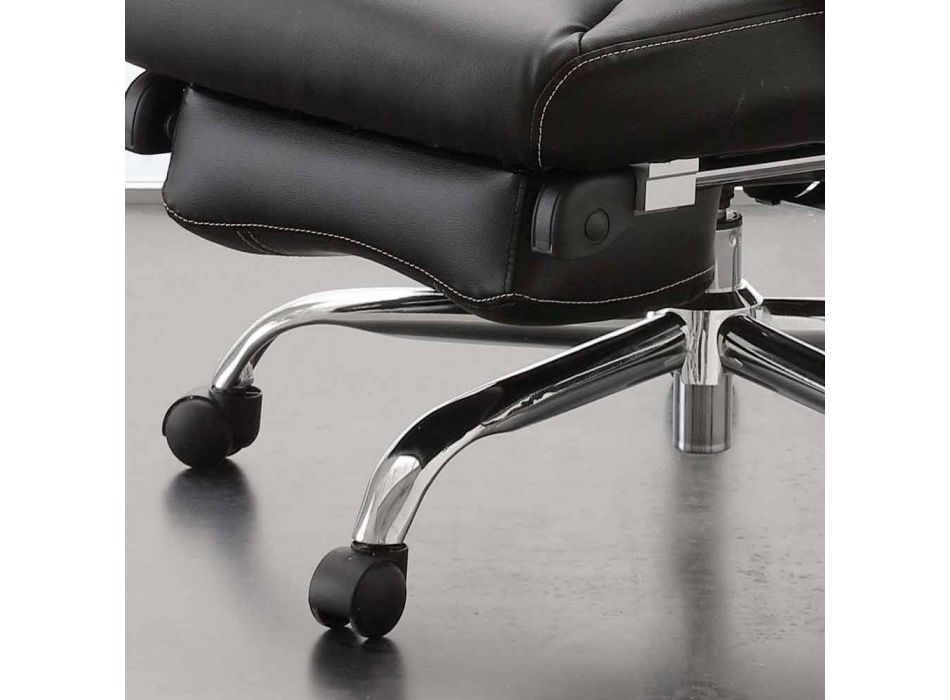 Obrotowy i rozkładany fotel biurowy z czarnej ekoskóry - Nazzareno Viadurini