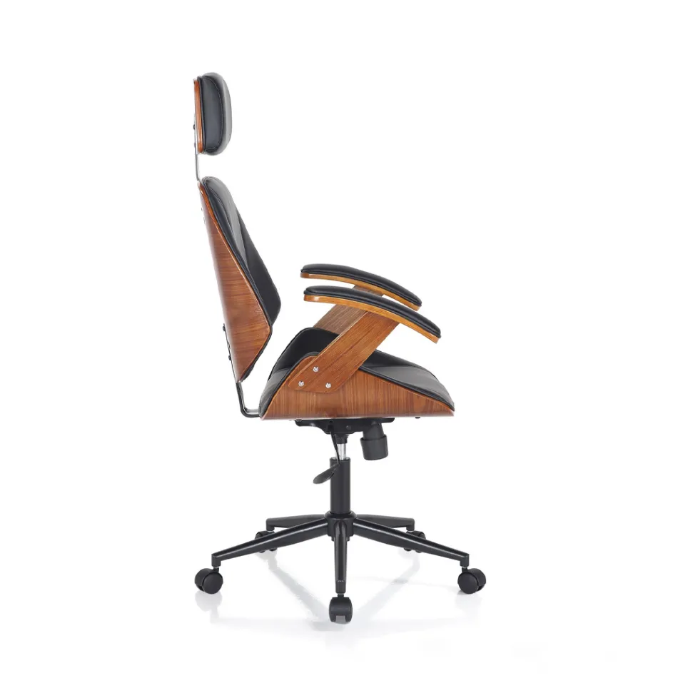 Fotel biurowy z drewna, skóry syntetycznej i metalu - alaccia Viadurini