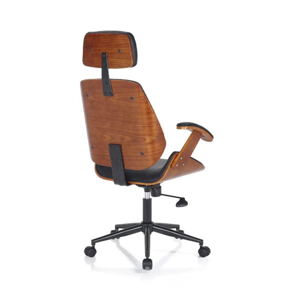 Fotel biurowy z drewna, skóry syntetycznej i metalu - alaccia Viadurini