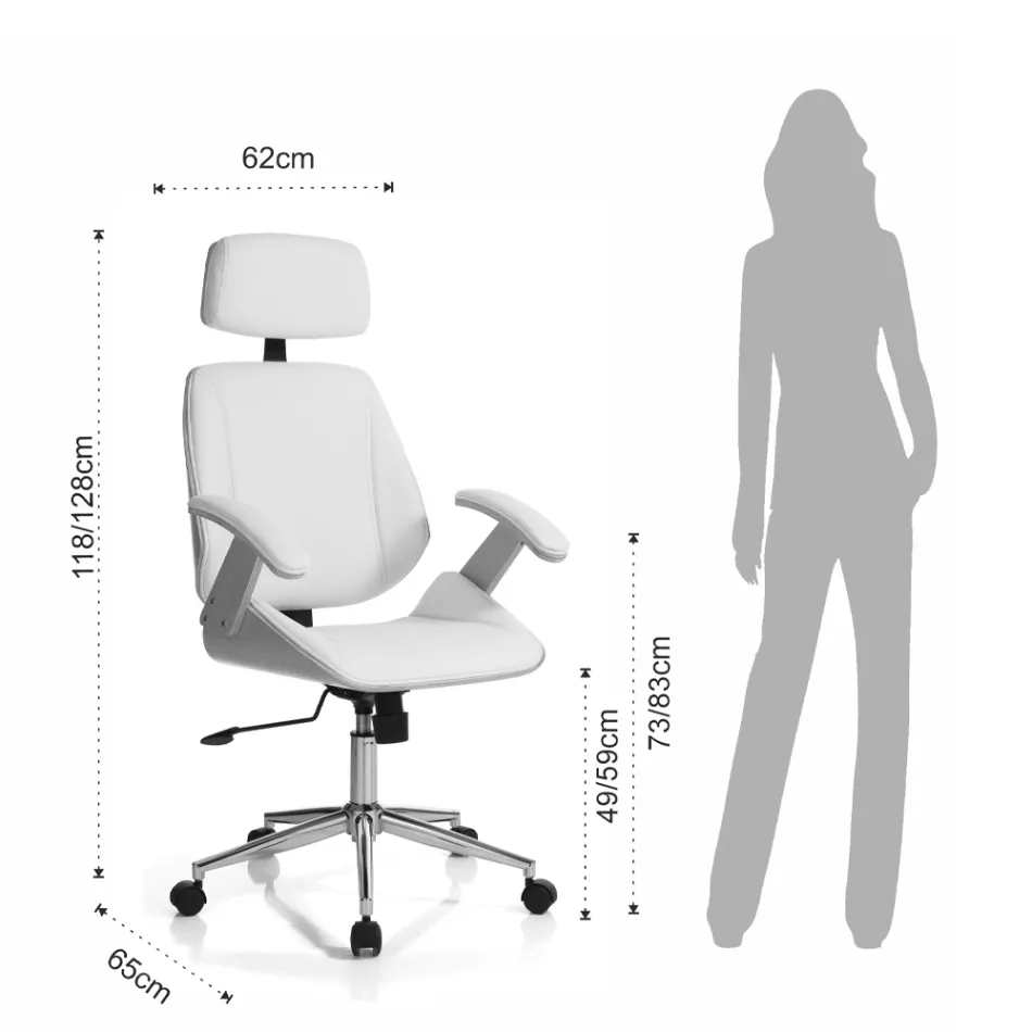 Fotel biurowy z drewna, skóry syntetycznej i metalu - alaccia Viadurini