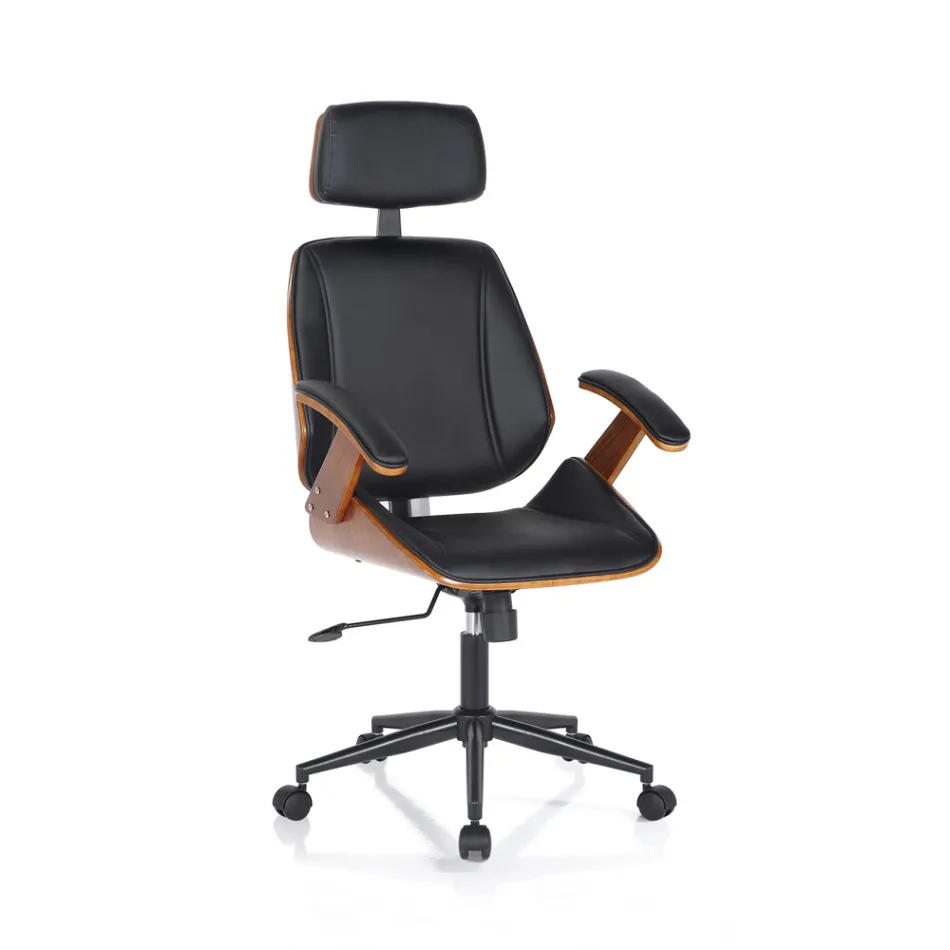 Fotel biurowy z drewna, skóry syntetycznej i metalu - alaccia Viadurini