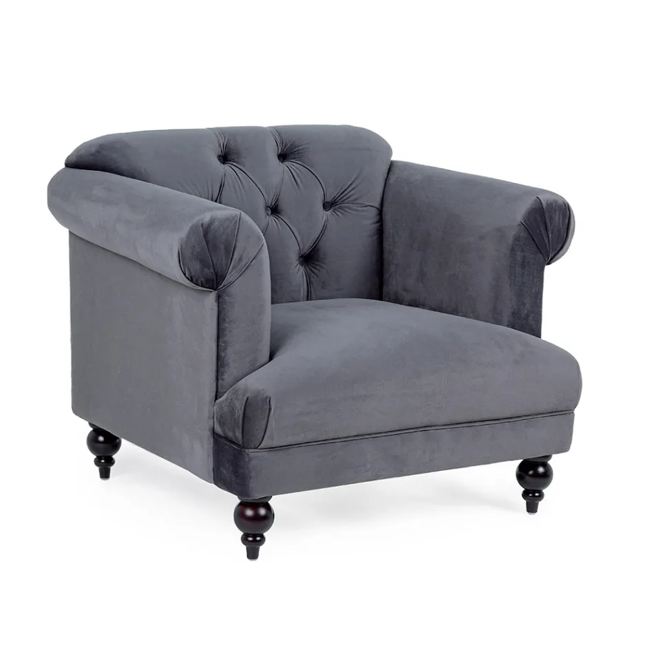 Klasyczny fotel z efektem drewna i szarego lub różowego aksamitu - Sanny Viadurini