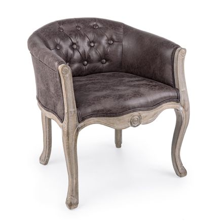Fotel o klasycznym designie z drewna i siedziska z efektem ekoskóry - Katen Viadurini