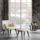 Designerski fotel tapicerowany tkaniną z drewnianymi nogami Made in Italy - Clera Viadurini